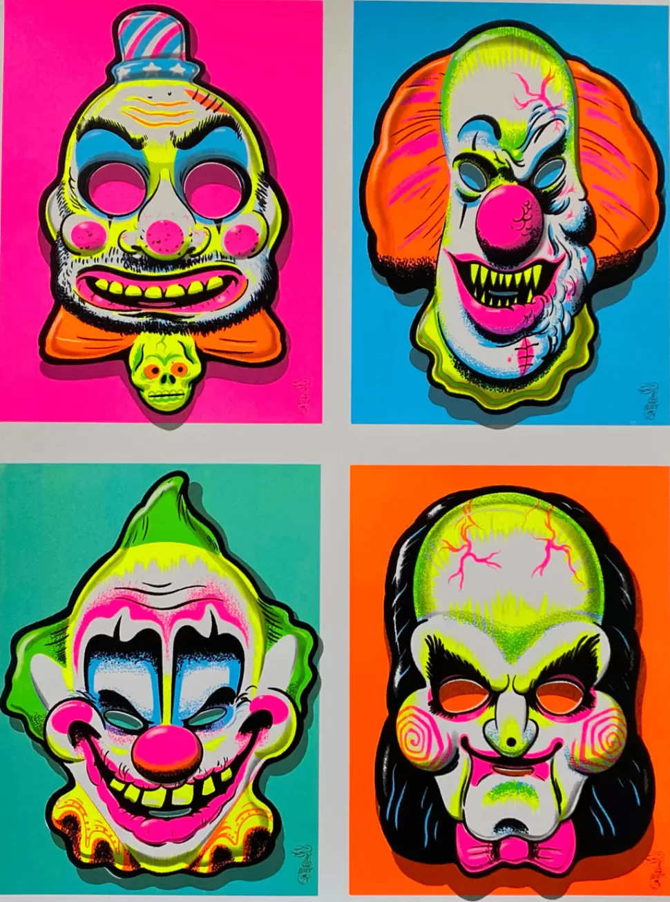 One Man Riet Clown Masks Blacklight Parody Print* Prints